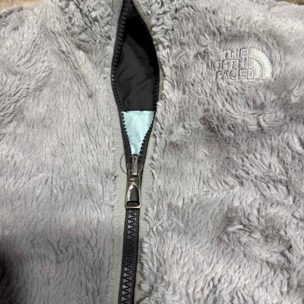 The North Face Reversible Mossbud Swirl Jacket Blue Grey Girls XS‎ 6 Fleece Puff